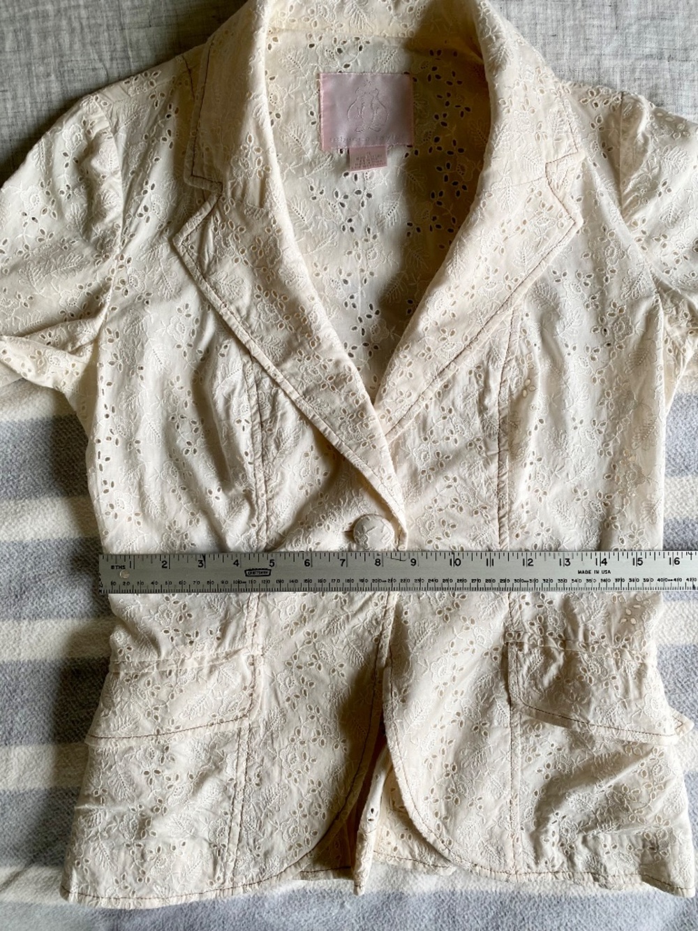 Rebecca Taylor ivory eyelet lace fitted cotton blazer Size 6 - Picture 11 of 14